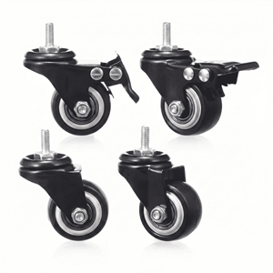 Roue pivotante noire avec frein, roulement de 1,5 pouce, tige filetée M6 pour utilisation industrielle sur meubles - Product Image 3