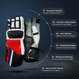 Gants de moto en cuir à doigts entiers, respirants, antidérapants, avec sangle de poignet réglable, pour hommes, été - Product Image 3