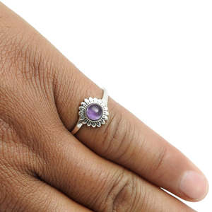 Anillo de Plata de Ley 925 Oxidada en Oferta con Gema de Amatista Natural de Corte Redondo Brillante, Diseño Personalizado, Joyería Bohemia - Product Image 3