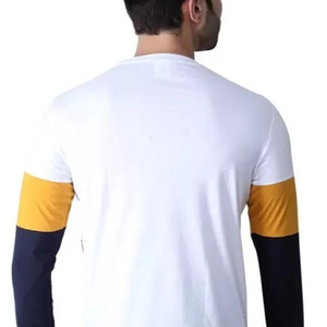 Camiseta de Manga Larga para Hombre, Cuello Redondo, Corte Regular, Diseño Sólido con Detalles en Contraste, Tejido Casual - Product Image 3