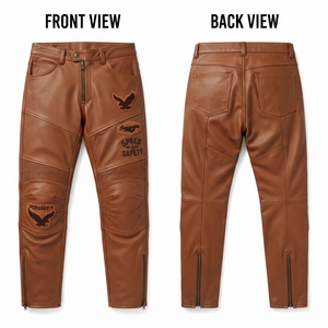<b>Men</b> Genuine Cowhide <b>Leather</b> Motorcycle Riding Trousers 850 GSM Olive Green Ribbed Accordion Panel High Lightweight Custom Logo - Product Image 6