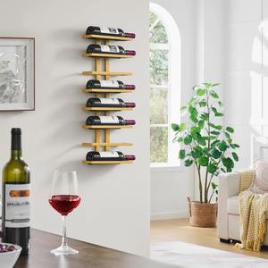 ชั้นวางไวน์ติดผนังโลหะสีทอง 8 ชั้น สไตล์โมเดิร์น สำหรับตกแต่งบ้านหรูหรา ประหยัดพื้นที่ ดีไซน์เรียบหรู ชั้นวางขวดไวน์แนวตั้ง - Product Image 1