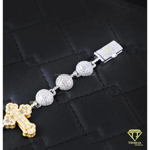Dual Tone Rhodium & Gold Plated Cross <b>Bracelet</b> with Sparkling Moissanite Stones Christian Religious Jewelry Gift for Men Women - Product Image 2