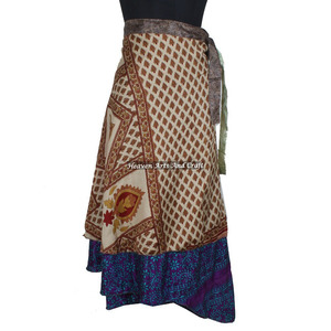 Stylish Pareo Long <b>Silk</b> Wrap <b>Skirt</b> Newest Design Recycled Reversible <b>Silk</b> Sari Indian Printed Long Length Wrap Women's India - Product Image 3