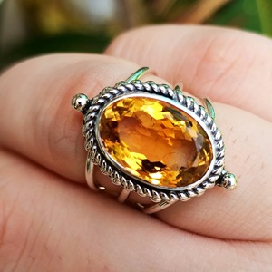 Citrine 925 Sterling Silver <b>Boho</b> Statement Promise <b>Ring</b> for Women Yellow Oval Gemstone November Birthstone Month - Product Image 1