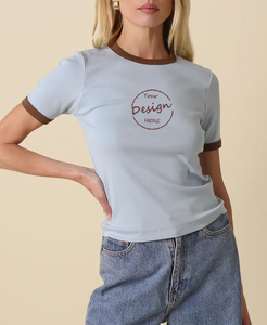 เสื้อยืดผู้หญิงทรงครอป ผ้าคอตตอนผสมสแปนเด็กซ์ พิมพ์ลายสกรีน 190 GSM ทรงเข้ารูป คอวี  แบบเรียบง่าย - Product Image 2
