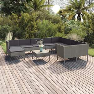 Grand ensemble de salon de jardin en rotin PE gris avec housses amovibles - Product Image 1