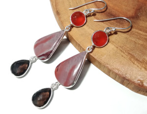 Pendientes Colgantes de Cuarzo Ahumado y Jaspe Rojo Creek, Plata de Ley 925, Hechos a Mano, con Piedras Preciosas, para Mujer, Regalo de Joyería - Product Image 5