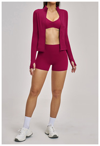 Conjunto de Yoga de Dos Piezas para Mujer con Logotipo Personalizado, Top Corto de Color Sólido, Pantalones Cortos de Cintura Alta, Ropa Deportiva de Spandex y Poliéster sin Costuras - Product Image 5
