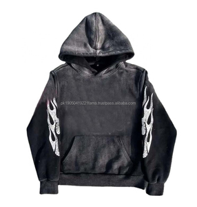 Conjunto Deportivo de Fabricante OEM, Sudadera con Cremallera, Pantalones Deportivos Acampanados con Lavado Ácido, Parches Bordados y Diseño Desgastado - Product Image 2