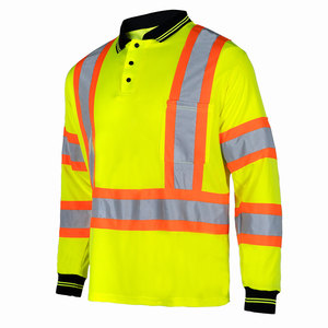 Reflective Tape Long Sleeve Polo <b>Shirt</b> High Vis Safety Workwear Roadwork & Industrial Construction Full Sleeve Polo <b>Shirts</b> - Product Image 4