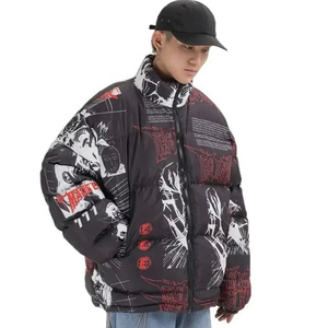 Blouson matelassé imprimé pour homme, coupe oversize, coupe-vent tendance avec lettres imprimées, style vintage, hip-hop, chaud, type bomber - Product Image 1