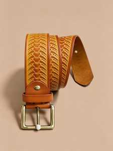 Cinturón de Cuero Hecho a Mano, Marrón con Patrón Repujado, Hebilla de Latón, Artesanía Duradera, Estilo Clásico Informal, por World Craft Impex - Product Image 3