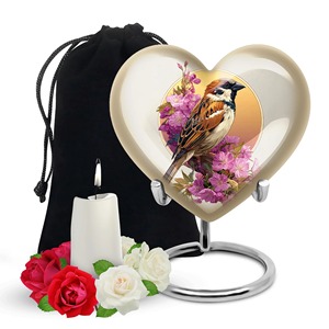 Urna con forma de corazón de mamut lanudo con base de metal plateado, urna clásica para guardar cenizas de adultos, urna decorativa con forma de corazón. - Product Image 6