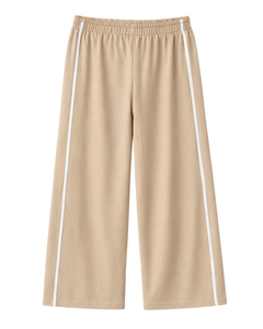 Custom Women Wide Leg Sweatpants Beige Side Stripe High Waist Loose Fit Casual Track Pants Elastic <b>Drawstring</b> Lounge Wear OEM - Product Image 5