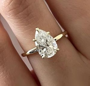 Bague de fiançailles solitaire en or 18 carats et argent sterling 925 avec diamant de laboratoire taille poire - Product Image 1