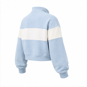 Customize Powder Blue <b>Womens</b> Oversized <b>Half</b> <b>Zip</b> Cropped <b>Sweatshirt</b> Rib Cuff Soft Knit Fleece - Product Image 1