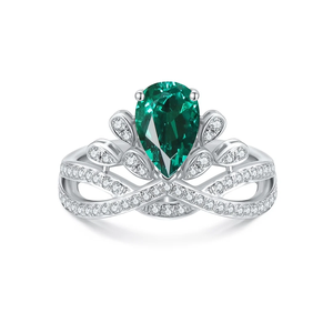 Anillo de Piedras Preciosas en Forma de Pera para Mujer, Diseño de Flor con Engaste Pavé, Joyería Fina de Lujo - Product Image 2