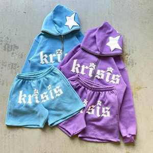 Red Hooded 100% Cotton Fleece Thickness Tracksuit Set for <b>Men</b> with Printed Letters and Zipper Closure Vintage Winter Wear - Product Image 2