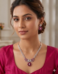ชุดเครื่องประดับแฟชั่นสีเงินพรีเมียม ADJewelry ชุดสร้อยคอจี้รูปดอกไม้และต่างหูแบบติดหูเข้าชุด ชุดเครื่องประดับเจ้าสาวงานแต่งงานสุดหรู - Product Image 4