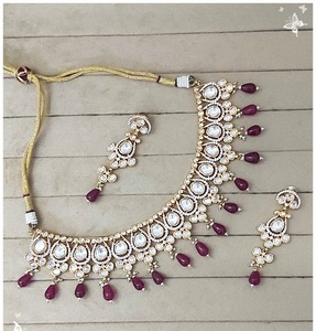 Traditional Best Quality Gold Plated Look Moissanite Kundan <b>Necklace</b> Earring <b>Set</b> <b>Indian</b> Wedding Wear For Women Collections - Product Image 2