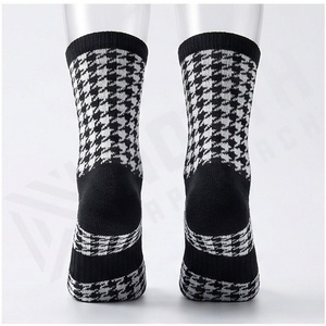 Crew <b>Socks</b> <b>Black</b> White Plaid Pattern Breathable Knitted Regular Style Adult Casual Daily Wear - Product Image 2
