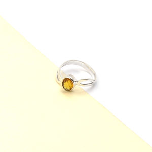 Citrine <b>Statement</b> <b>Ring</b> Natural Citrine Oval Gemstone Checker Cut Silver Plated Matte Finish Geometric Minimalist Bohemia - Product Image 5