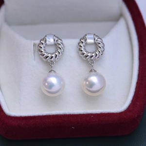 Boucles d'oreilles en argent S925 avec nids d'oiseaux, perles rondes blanches de 9 à 10 mm, Zhuji Danshui, lumière intense, défauts minimes, boucles d'oreilles pendantes - Product Image 4