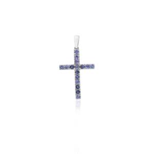 18K Gold Rhodium Plated Round Tanzanite <b>Cross</b> <b>Charm</b> Pendant for Religious Party Jewelry - Product Image 3
