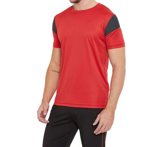 Men's Red Athletic T <b>Shirt</b> Short Sleeve Sportswear Crew Neck Quick Dry Running Gym Training <b>Shirt</b> With Contrast Shoulder Design - Product Image 1