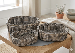 Handmade Natural <b>Wicker</b> Storage <b>Basket</b> Set Eco Friendly Rattan Fruit Tray Desktop Organizer Decorative Oval Bread <b>Basket</b> Set - Product Image 2