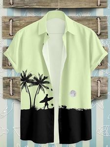 Chemise décontractée à col coupé, coupe ajustée, en tissu extensible, à manches courtes, imprimé plage hawaïenne, style tendance - Product Image 2