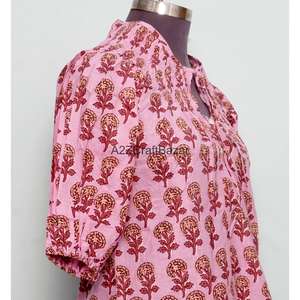 Camisa de algodón puro con estampado en bloques para mujer, blusa de manga larga con estampado para un ajuste regular, para uso informal o formal de oficina. - Product Image 5