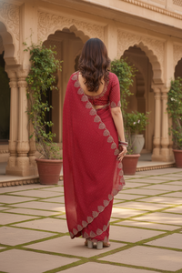Classic <b>Maroon</b> Fancy Chiffon <b>Saree</b> with Silver Embroidery Elegant Wedding <b>Saree</b> for Women - Product Image 4