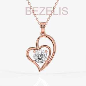 Cadena con Colgante de Corazón de Diamante Cultivado en Laboratorio, Asimétrico, con Piedra Redonda Abierta, en Oro Amarillo de 14k, Joyería Fina para Mujer - Product Image 3