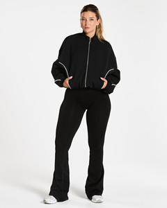 Sudadera con capucha para mujer, estilo urbano, transpirable, de algodón, con cremallera, detalles de ribete en contraste, logotipo personalizado OEM, talla grande, venta al por mayor - Product Image 3