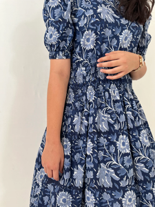 Robe longue décontractée en coton indien, imprimée à la main, à manches courtes, brodée de fleurs, pour femme, cadeau pour elle - Product Image 5