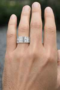 Anillo de media eternidad con diamantes de moissanita de corte baguette de primera calidad para unisex, plata fina 925 original, regalo sorpresa para novia - Product Image 2