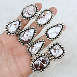 Natural Wild Horse <b>Statement</b> Wholesale Handmade Jewelry Artisan Brass Beaded Edge Vintage Women's <b>Rings</b> - Product Image 6