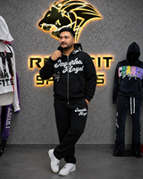 Ensemble survêtement REXFITSPORTS Angel noir à capuche zippé et pantalon de jogging, manches longues, streetwear, pour homme, grandes tailles, tenue décontractée d'automne