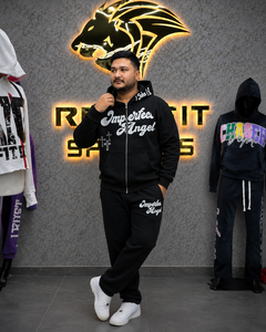 Ensemble survêtement REXFITSPORTS Angel noir à capuche zippé et pantalon de jogging, manches longues, streetwear, pour homme, grandes tailles, tenue décontractée d'automne - Product Image 5