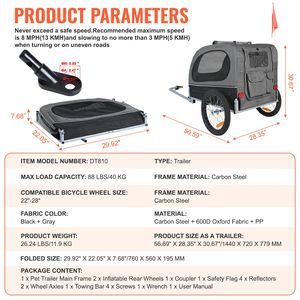 Rimorchio per Bicicletta per Trasporto Animali Domestici, Capacità 88 Libbre, Facile da Piegare, Ruote a Sgancio Rapido, Universale per Biciclette - Product Image 5