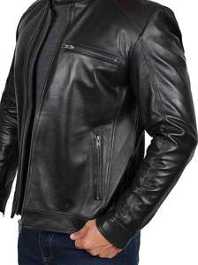 New Fashion 2026 Men Genuine Leather Biker Jacket Waterproof Breathable <b>Winter</b> Manufacturer - Product Image 2