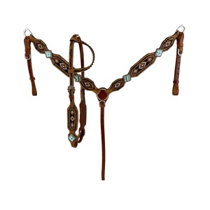 La mejor calidad 100% cuero genuino Western Beaded One Ear Headstall & Breast Collar Set Top Proveedor Fabricante al por mayor - Product Image 4