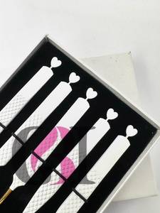 45/<b>Boot</b>/90 White Gold Tip Powder Coating Smooth/Fiber Tip Stainless Steel Precision Eyelash Tweezer With Heart Cutout - Product Image 2