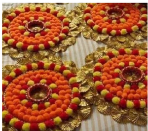 Handmade Circular Rattan Tea Light Holder With Colorful <b>Pom</b> <b>Pom</b> Floral Design Eco Friendly Home Decoration - Product Image 6