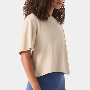 Camisetas Cortas de Diseño Casual al por Mayor, de Media Manga y Hombros Caídos, Lisas, con Logotipo Personalizado, Tallas Grandes, para Mujer - Product Image 3