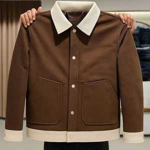 Blouson bomber vert olive pour homme, coupe classique, col et poignets, couleur unie, toile, fermeture boutonnée, décontracté, coupe-vent, hiver - Product Image 4