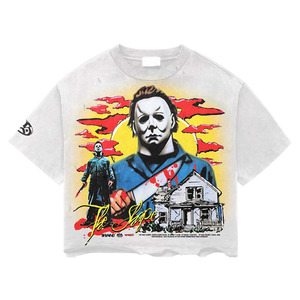 Men's White Michael <b>Myers</b> Halloween T-Shirt Short Sleeve Printed Graphic O-Neck Regular Fit Jersey Cotton Character Design - Product Image 1