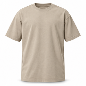 เสื้อยืดคอตตอนหวี 270gsm สีเบจอมเทา ทรงหลวม แขนสั้น คอกลม เรียบง่าย สไตล์มินิมอล - Product Image 1